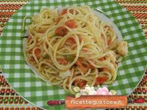 spaghetti baccala e cipollotto