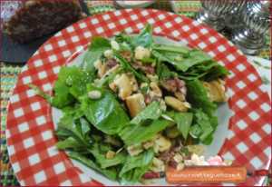 insalata raviggiolo mortandela e foglie di carote con semi di anguria