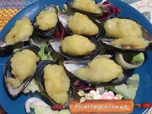 cozze gratinate al pure di patate