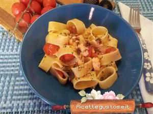 calamarata salmone tartufo germogli di porro ricetta