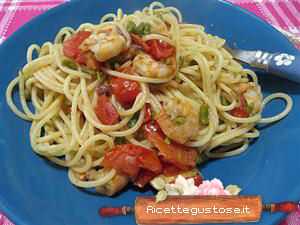 spaghetti aspragi e gamberetti