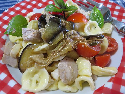orecchiette fredde melanzane tonno grigliato