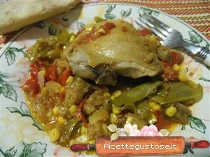 pollo messicano con melanzane peperoni e mais ricetta