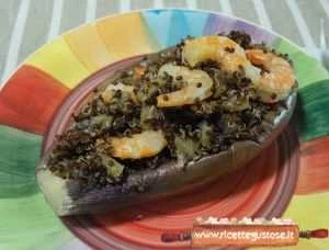 melanzane fredde quinoa rossa e gamberi ricetta